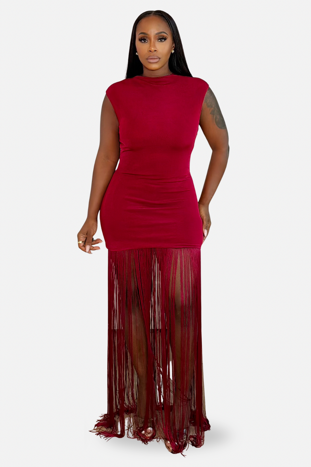 The Fringe Silhouette Maxi Dress [Crimson]