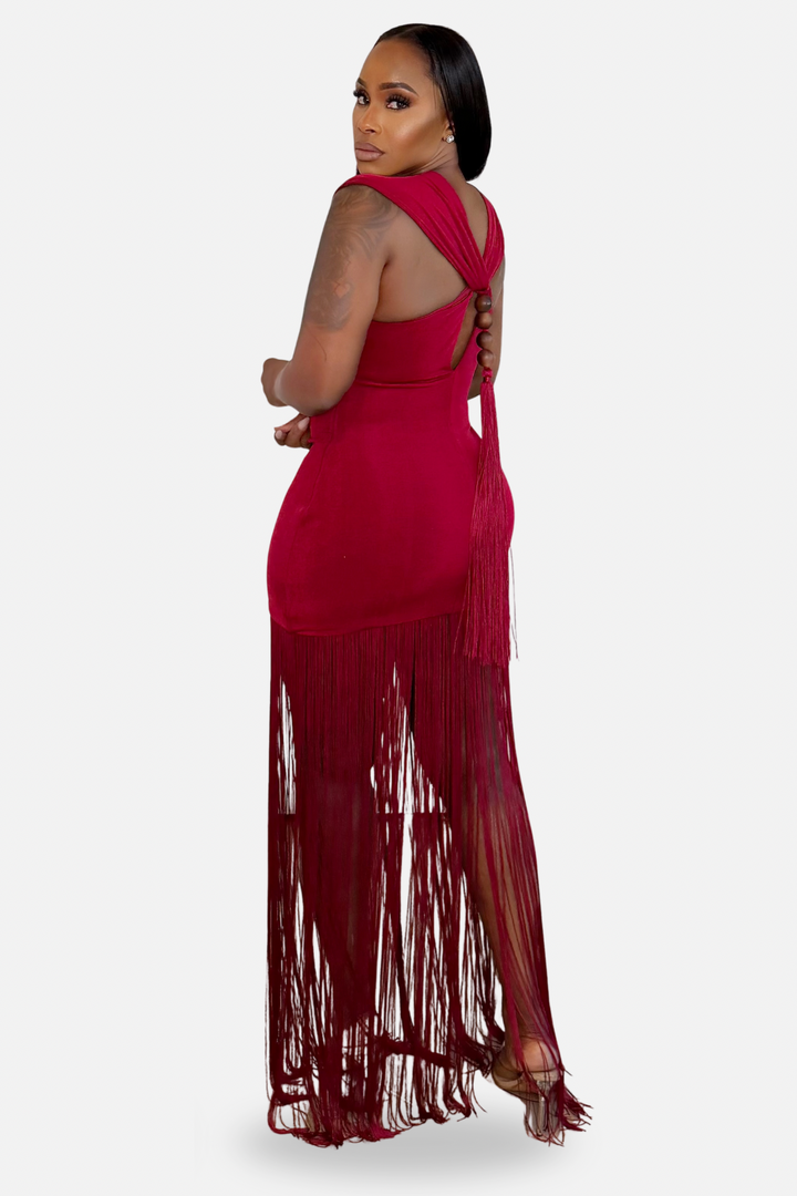 The Fringe Silhouette Maxi Dress [Crimson]