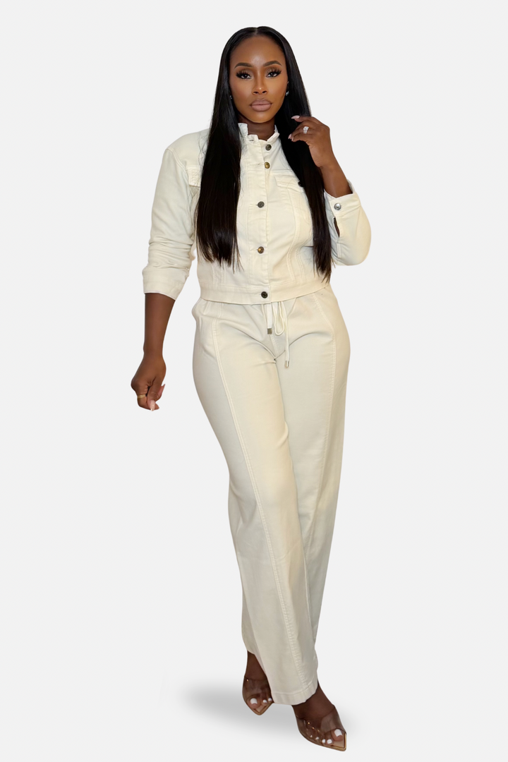 The City Chic Cream Denim Two Piece Set [Cream]
