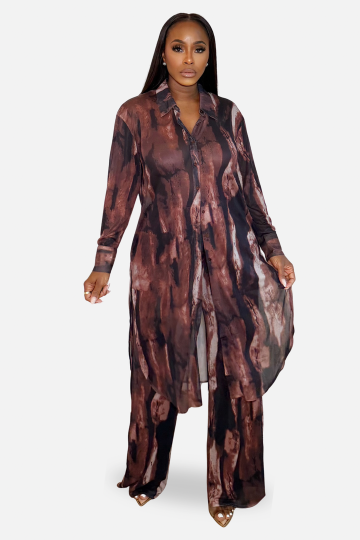 The Espresso Abstract Sheer Two Piece Set [Multi]