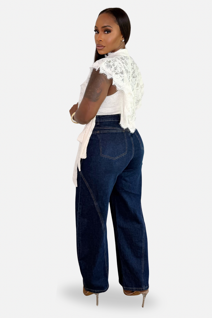 The Genevieve Sheer Lace Ruffle Top [Off White]
