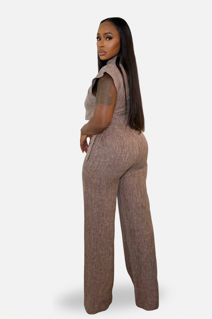 The Side Buckle Crop Top Pants Set[Mocha]