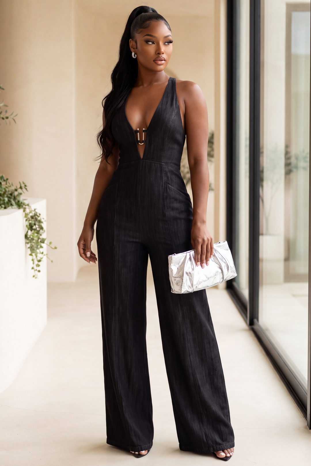 The Noir Plunge Jumpsuit [Black]