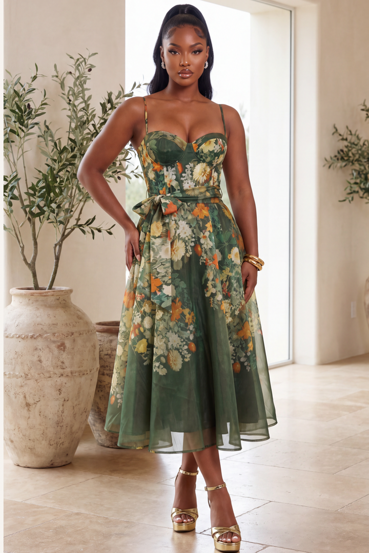 Garden Romance Midi Dress [Olive Floral]