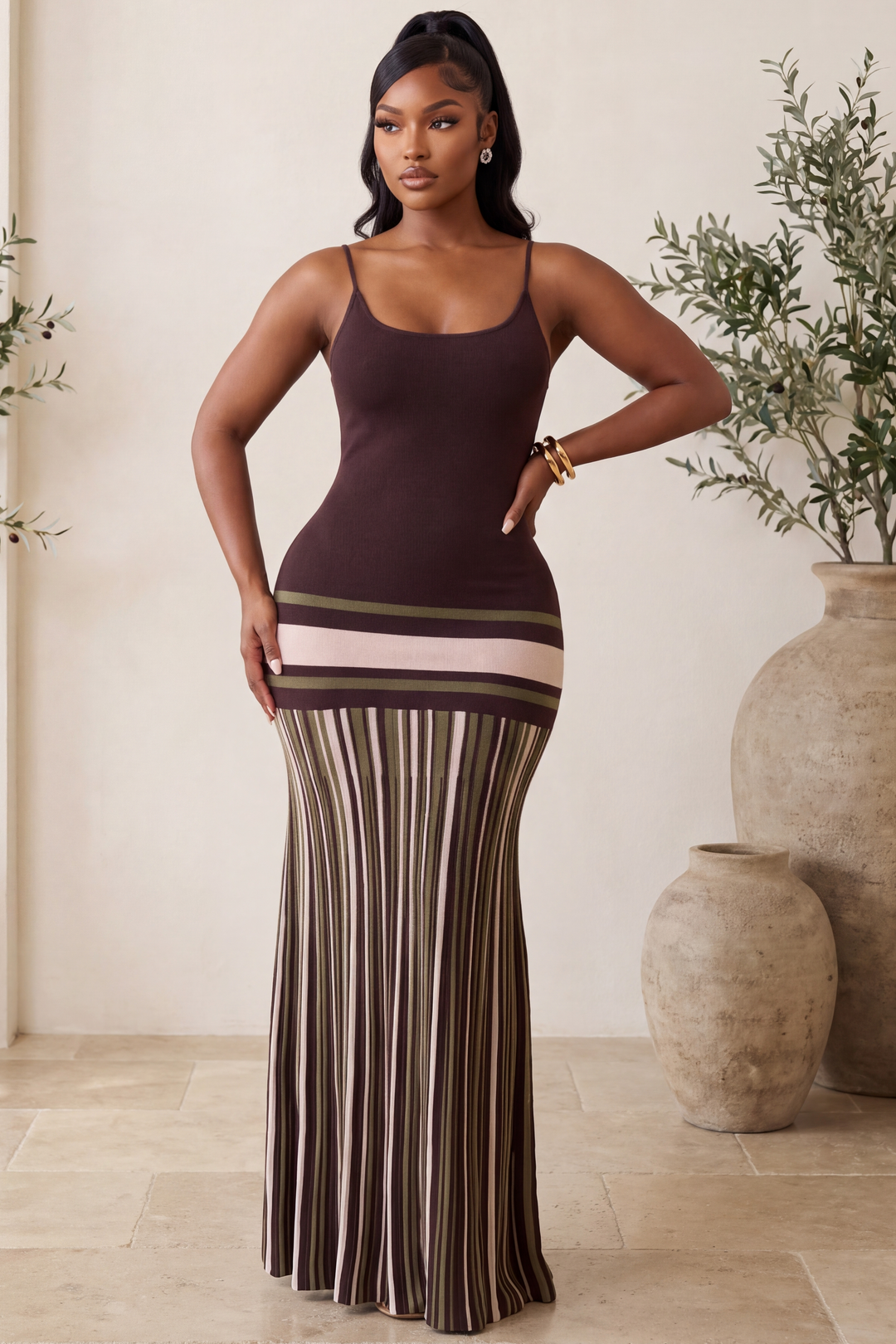 Stripe Knit Maxi Dress [Chocolate Multi]