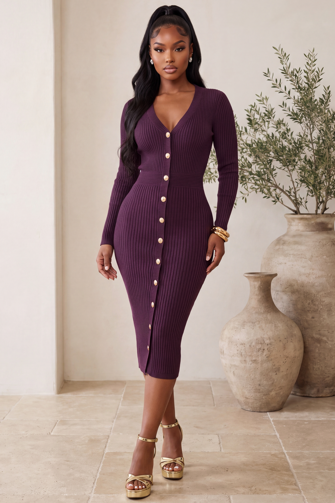 The Marielle Knit Dress [Plum]