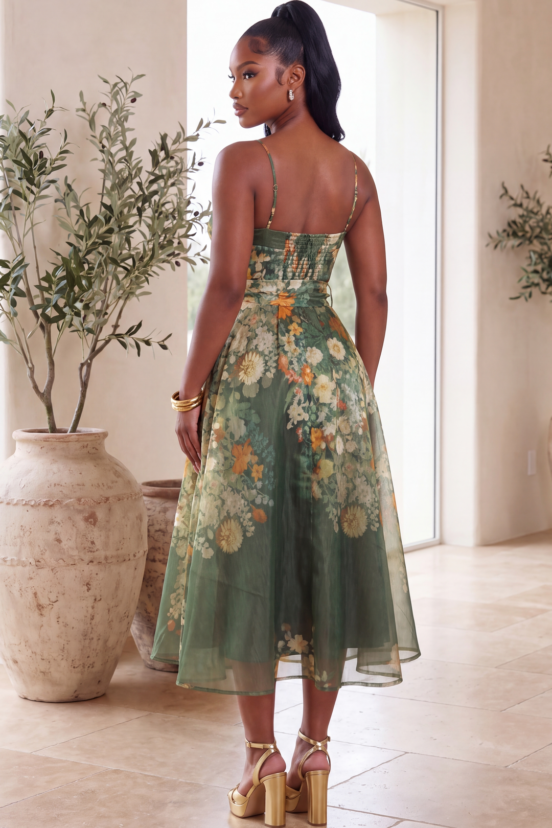 Garden Romance Midi Dress [Olive Floral]