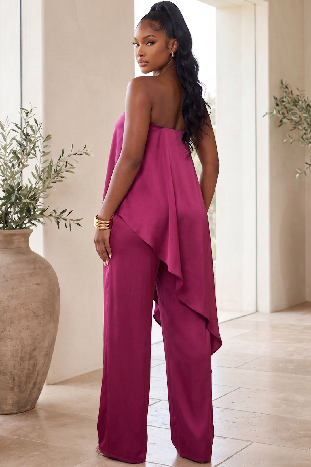 Amara Satin Pant Set [Magenta Berry]