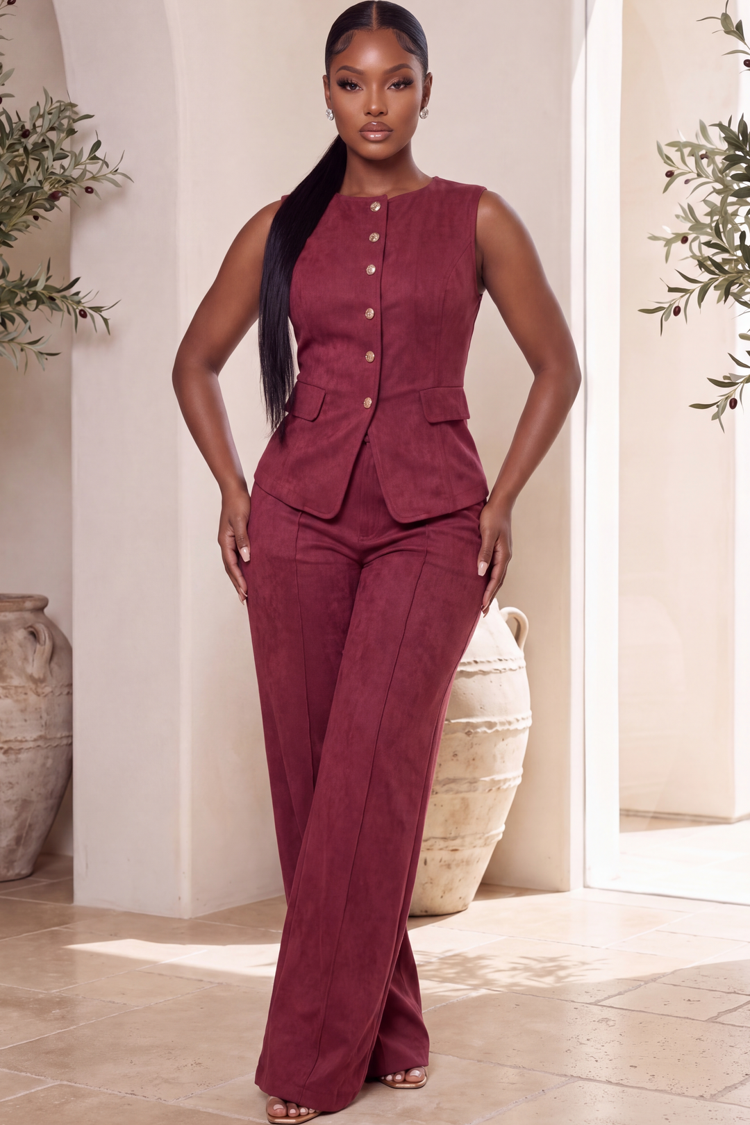 The Marlowe Suede Pant Set [Wine]