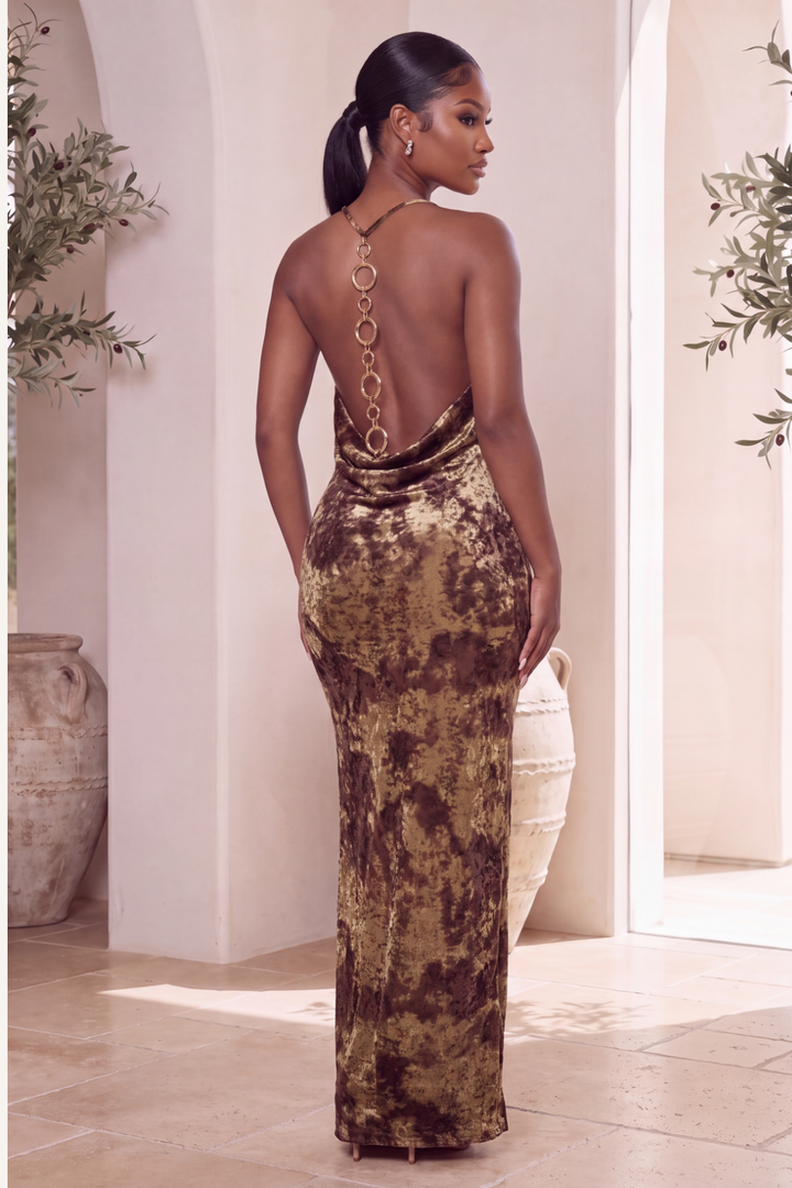 The Aurelia Ring Back Maxi Dress [Chocolate Gold]