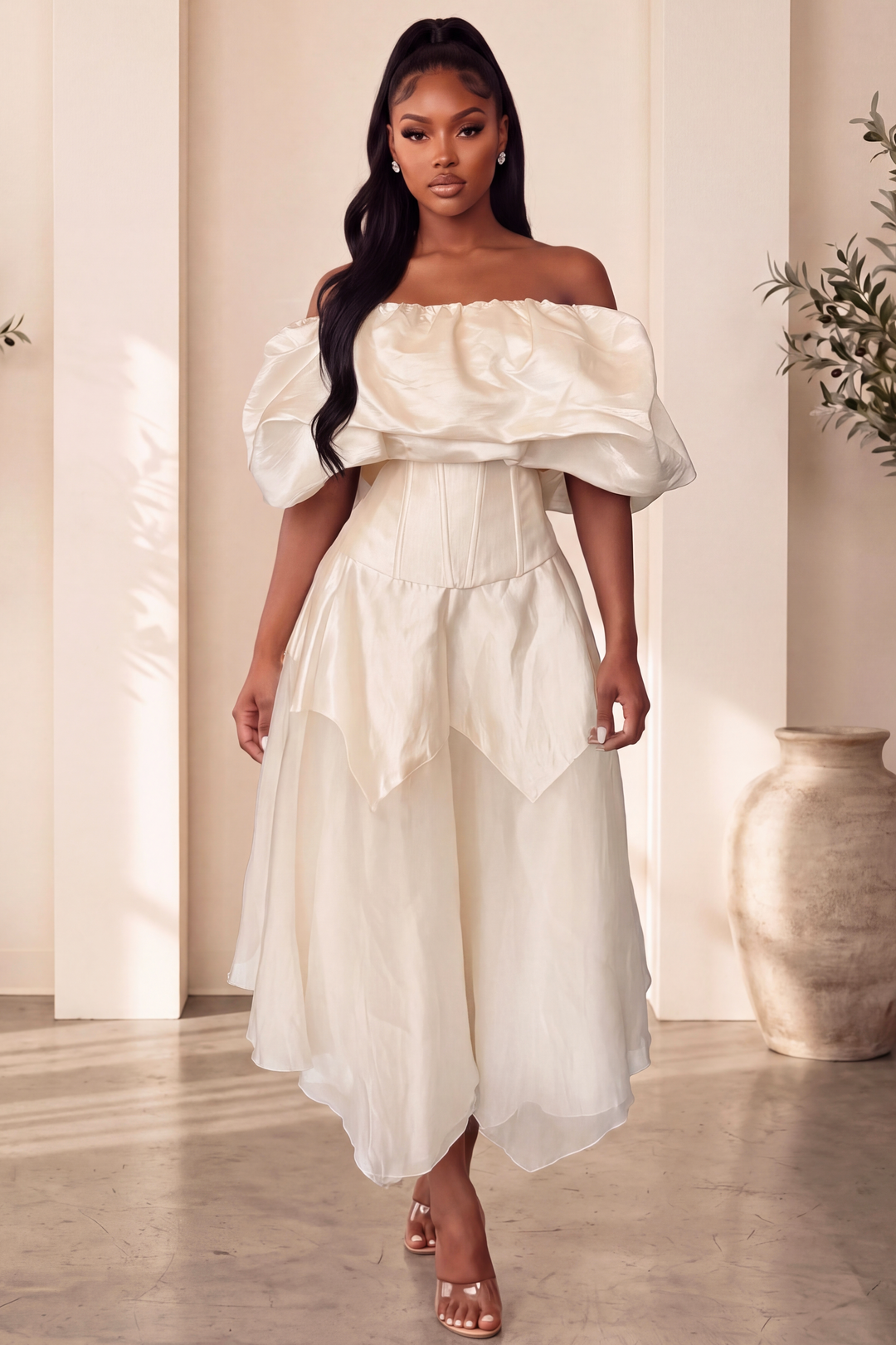 Over Exaggerate skirt set [Nude]