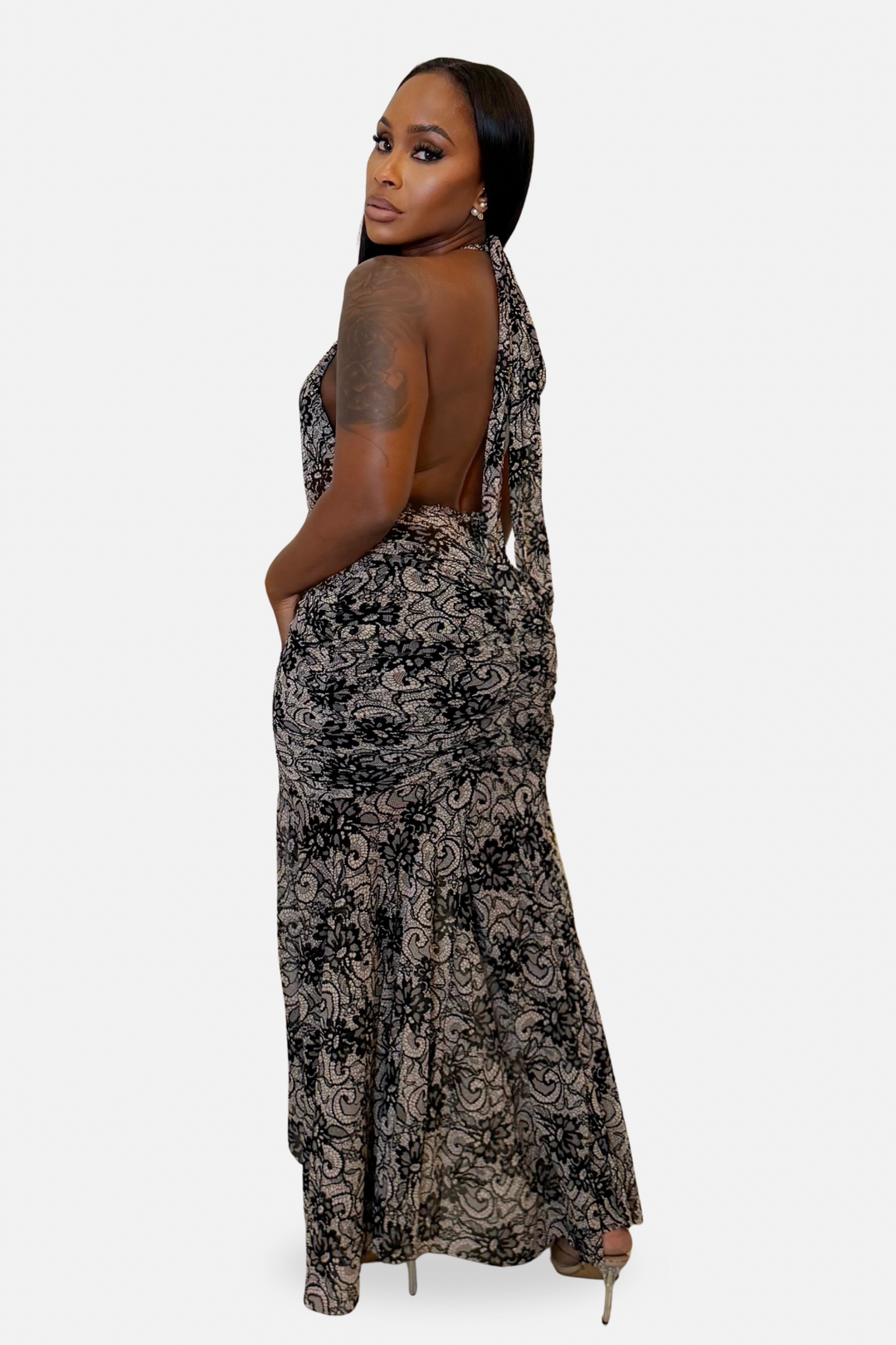 The After Dark Lace Gown [Black/Nude]