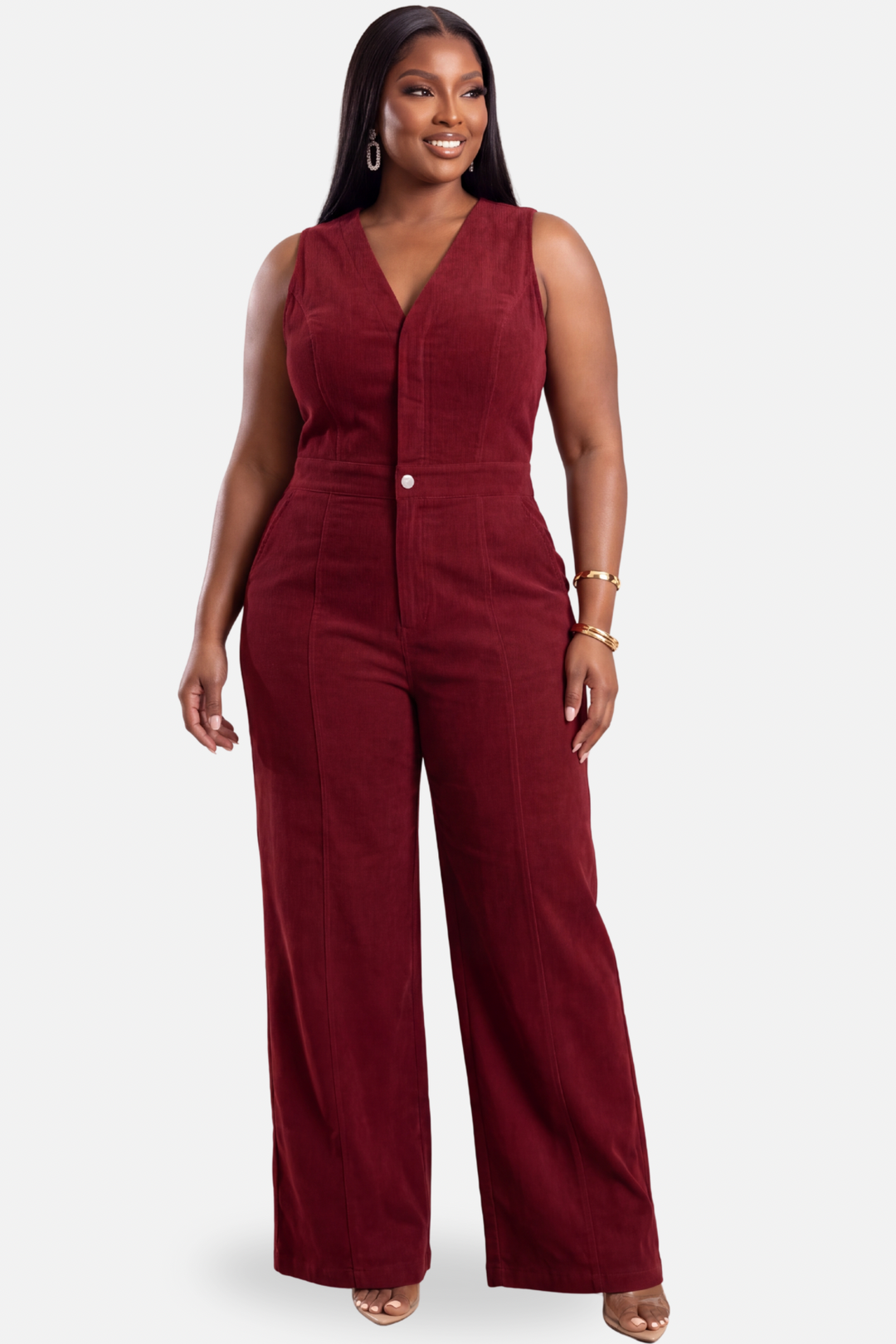The Wine Corduroy Jumpsuit [Burgundy]