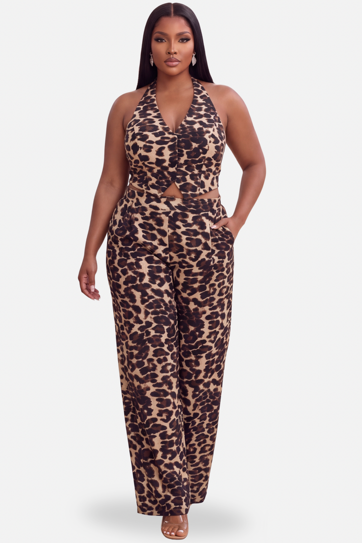 Kona Halter Vest Pants Set [Leopard]