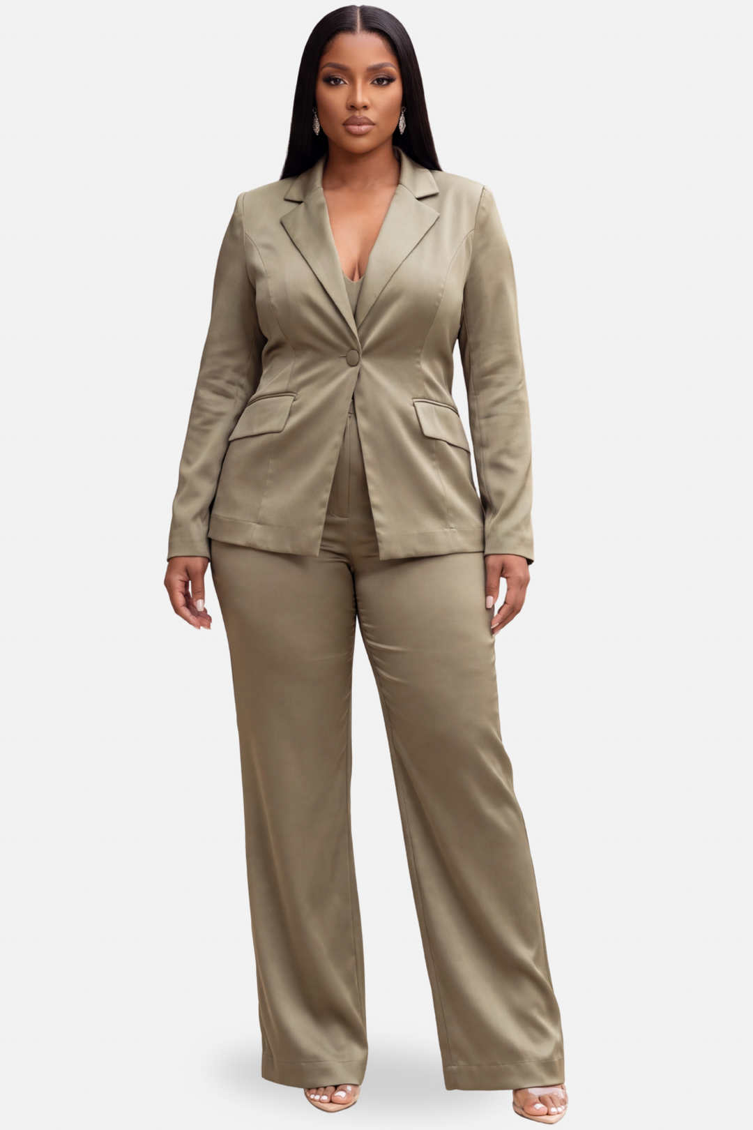 Vera Satin Blazer Set [Olive]