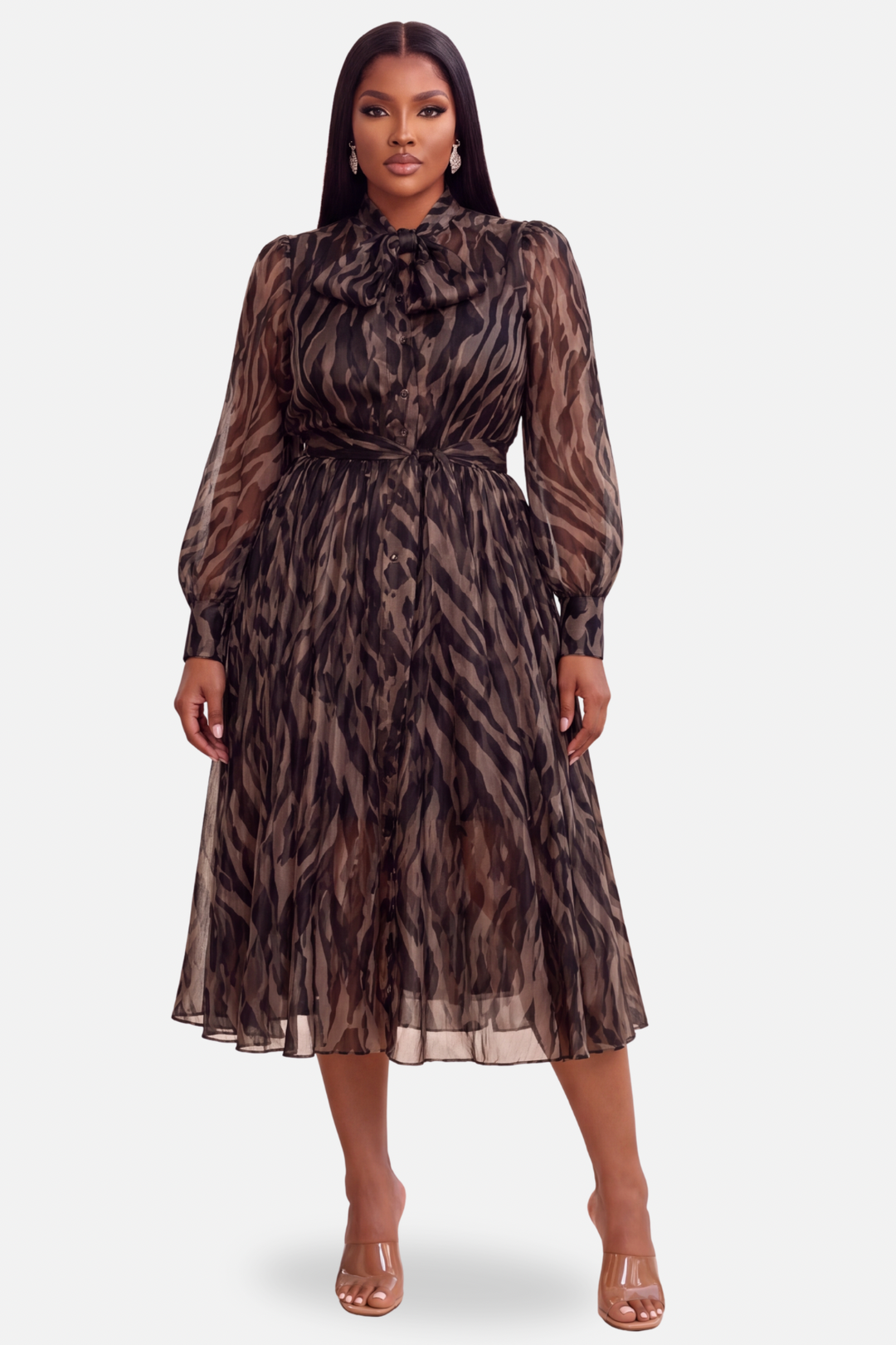 The Zahra Midi Dress[Brown/Black]