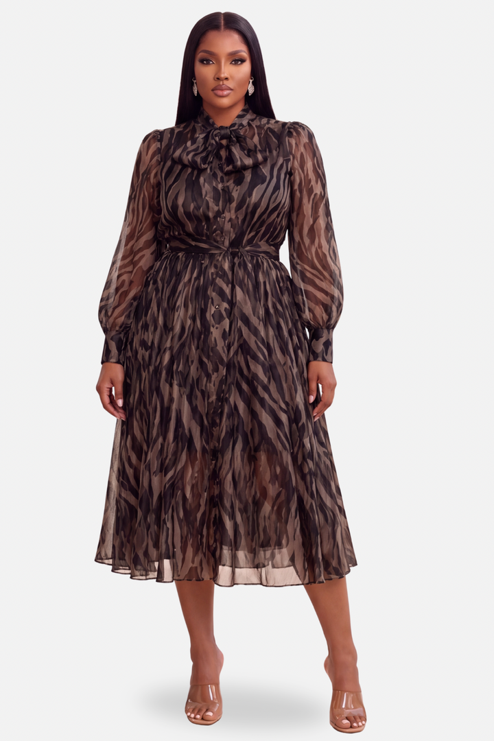 The Zahra Midi Dress[Brown/Black]