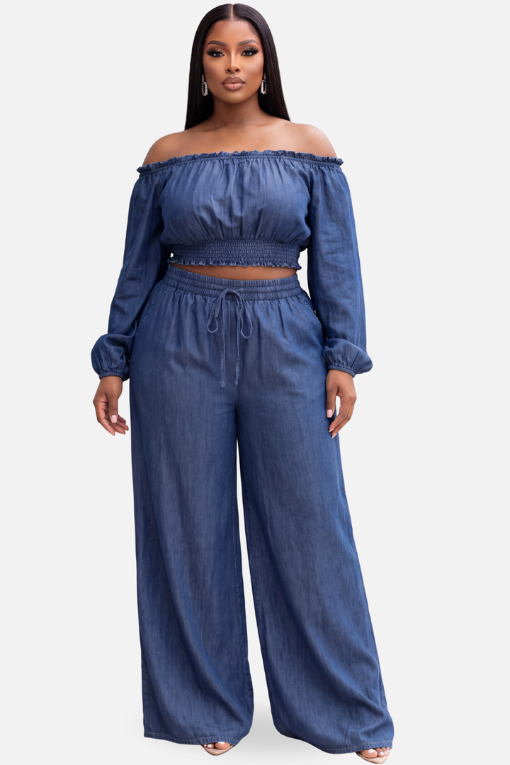 The Venice Off The Shoulder Denim Set [Chambray Blue]