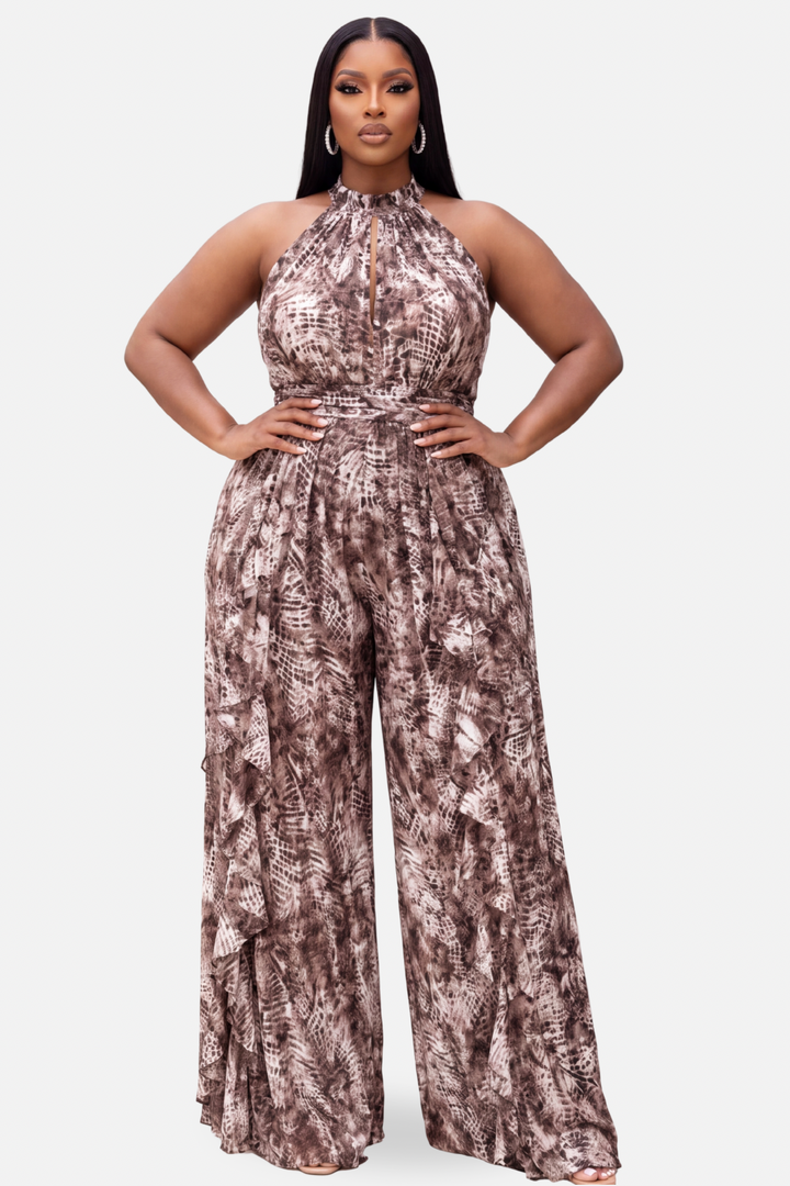 The Paloma Halter Jumpsuit [Brown/White]
