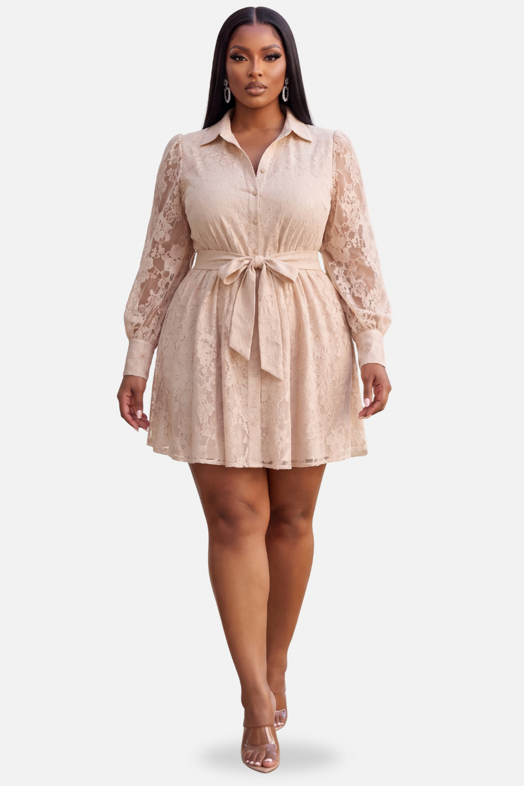 The Celia Lace Mini Dress [Nude]