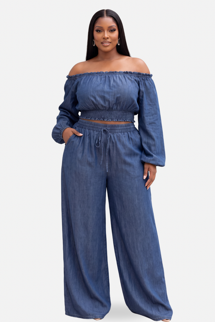 The Venice Off The Shoulder Denim Set [Chambray Blue]