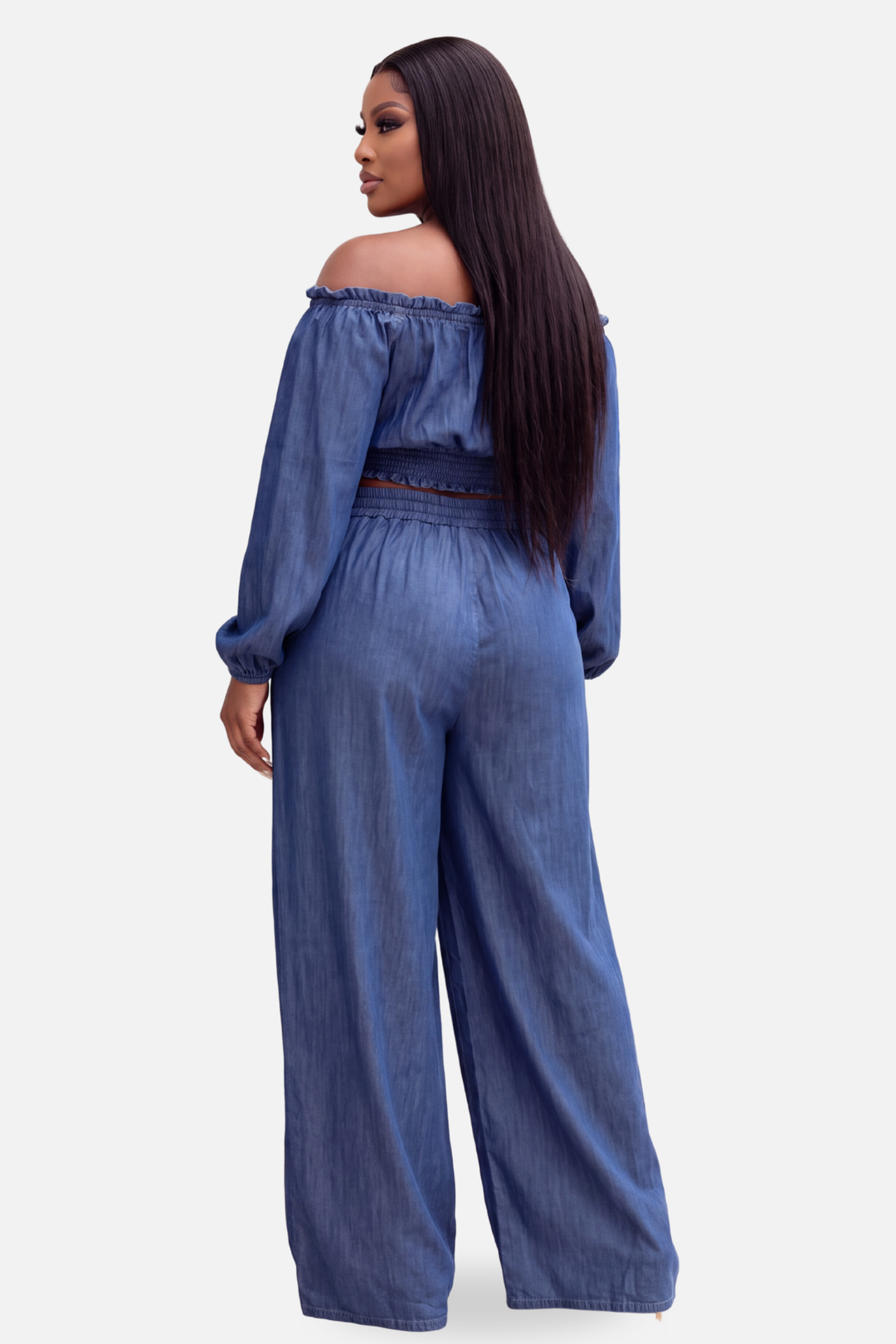 The Venice Off The Shoulder Denim Set [Chambray Blue]