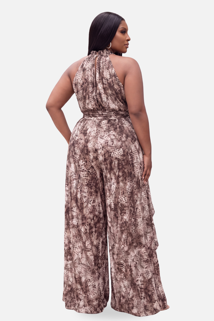 The Paloma Halter Jumpsuit [Brown/White]