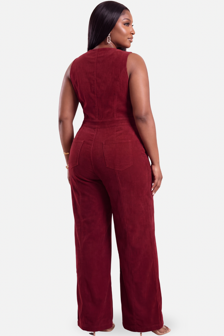 The Wine Corduroy Jumpsuit [Burgundy]