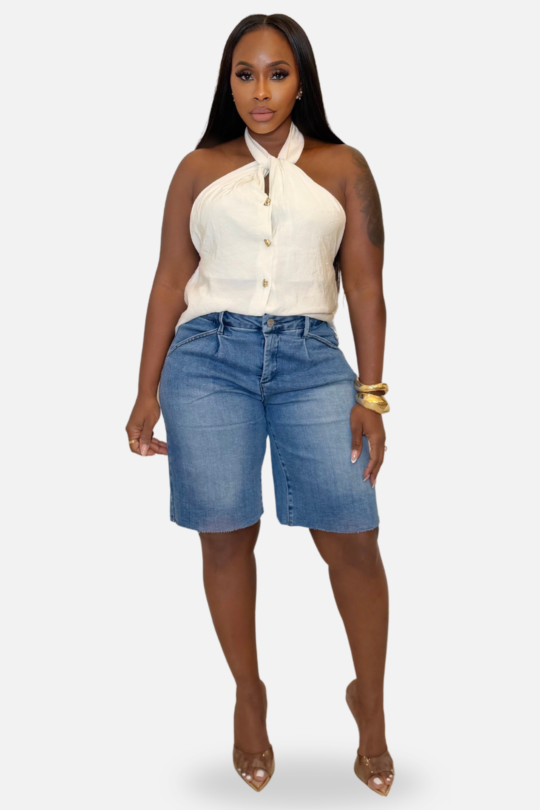 The Weekend Ease Denim Shorts [Medium Wash]