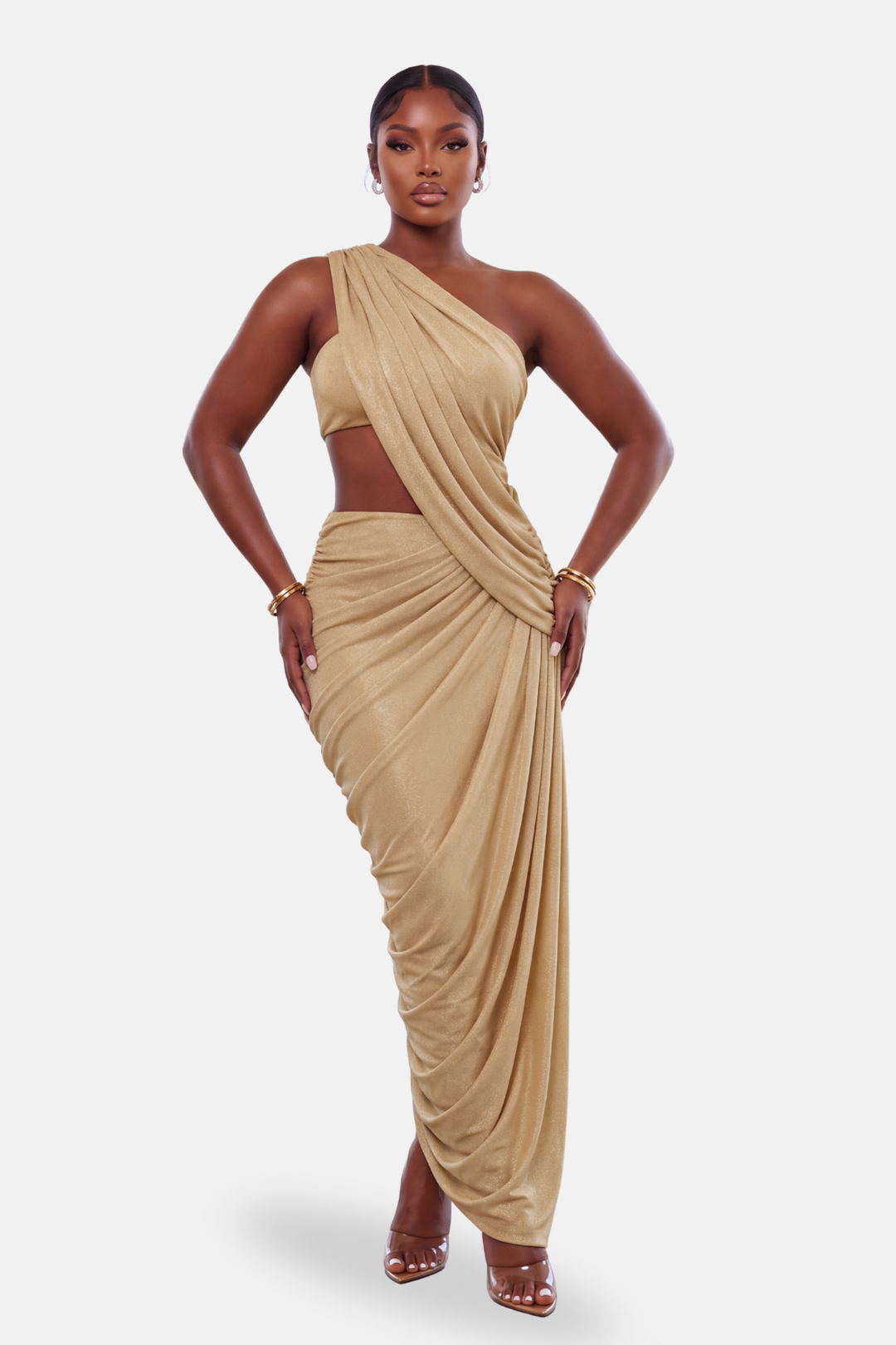 The Gilded Drape Cutout Dress [Gold]