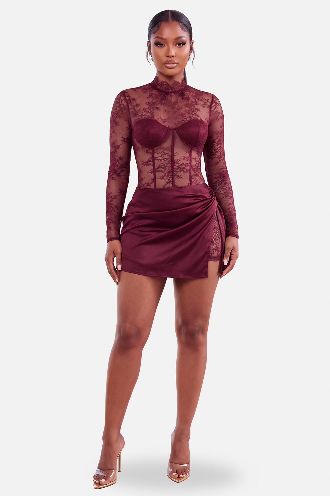 The Bordeaux Lace Affair Dress [Wine]