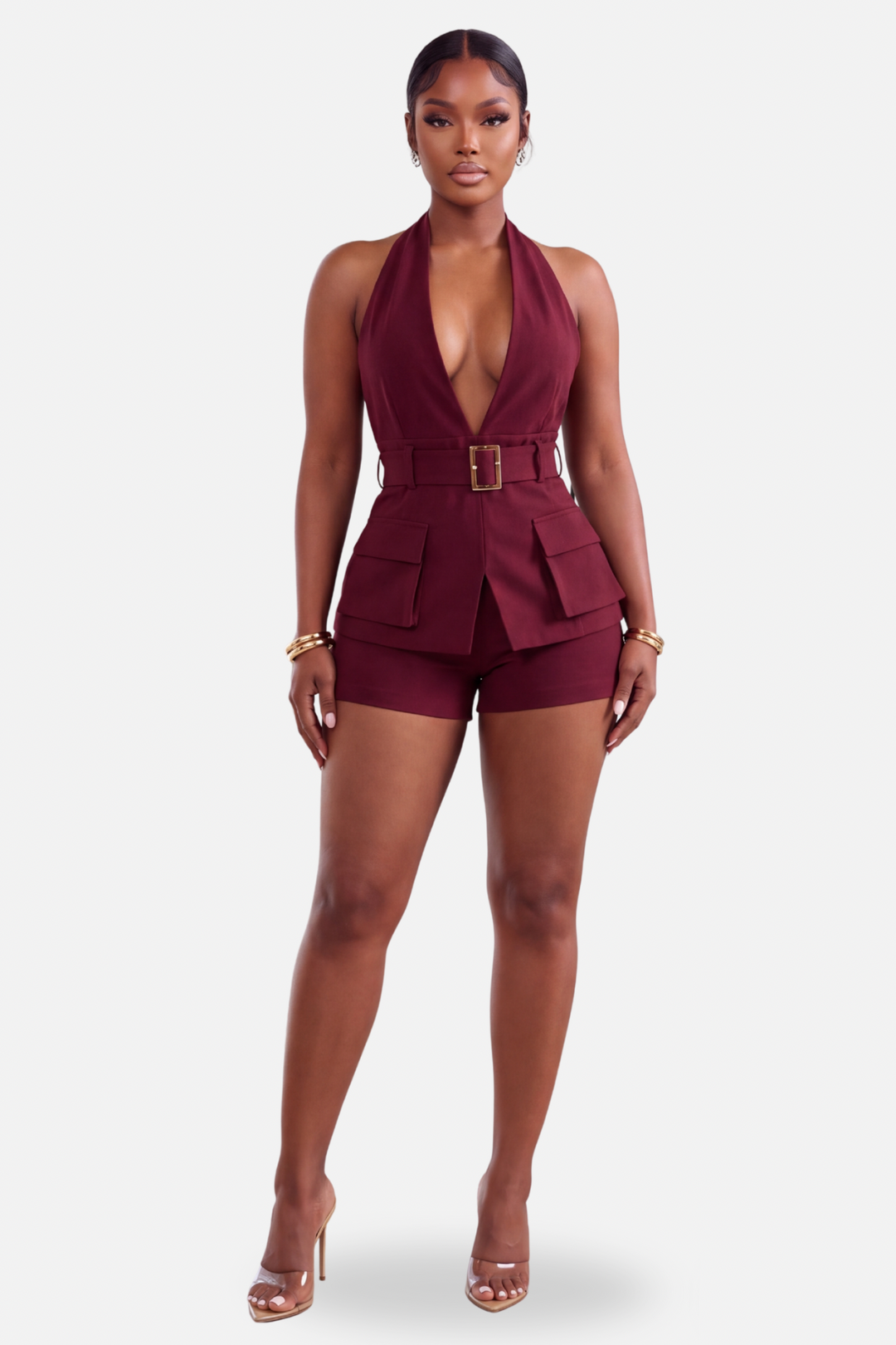 The Power Move Halter Romper [Wine]