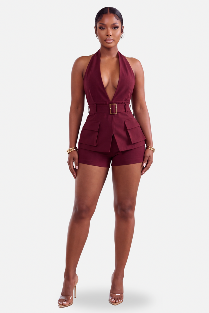 The Power Move Halter Romper [Wine]