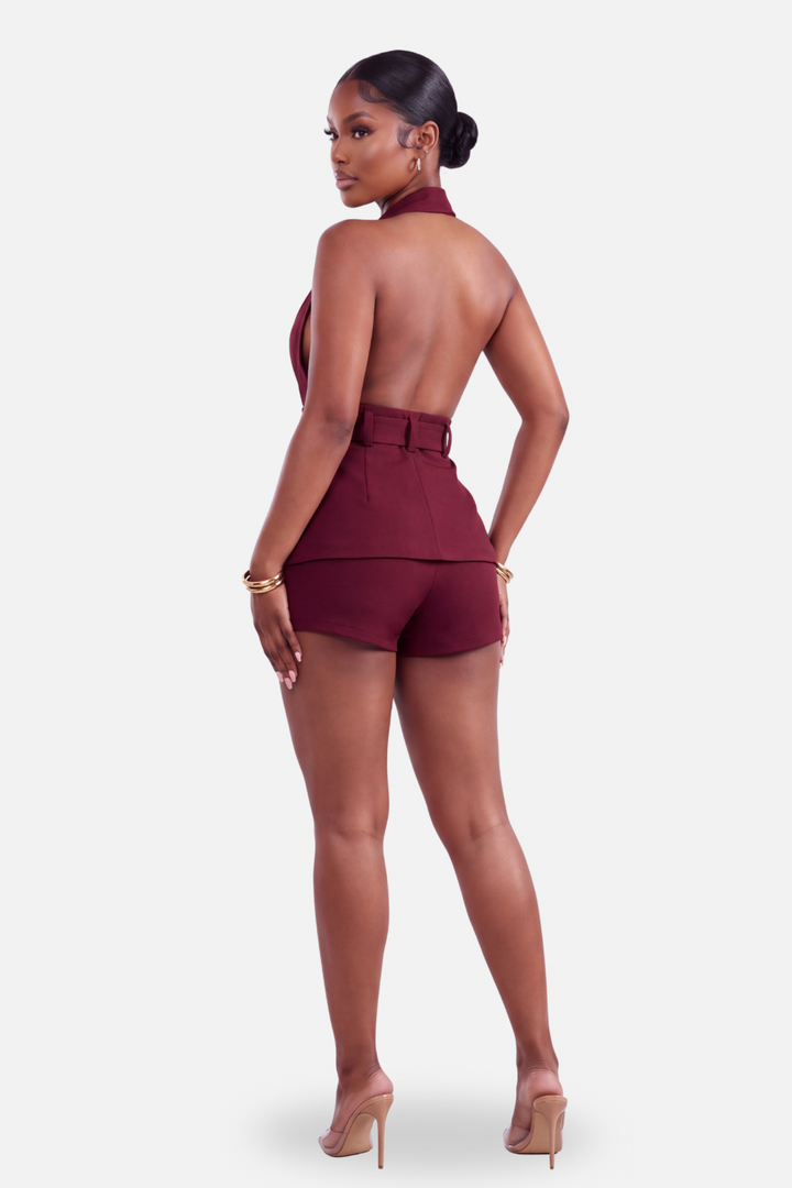 The Power Move Halter Romper [Wine]