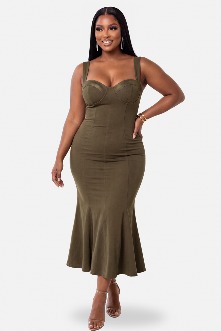 The Olive Muse Corset Midi Dress [Olive]