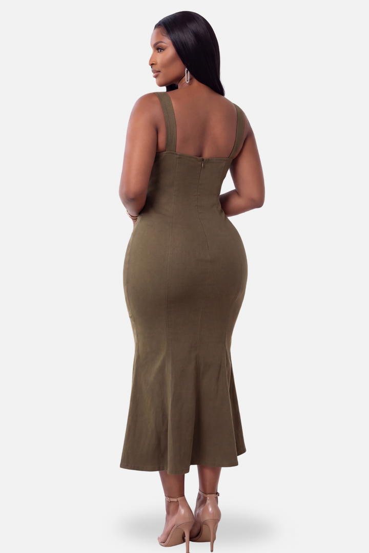 The Olive Muse Corset Midi Dress [Olive]