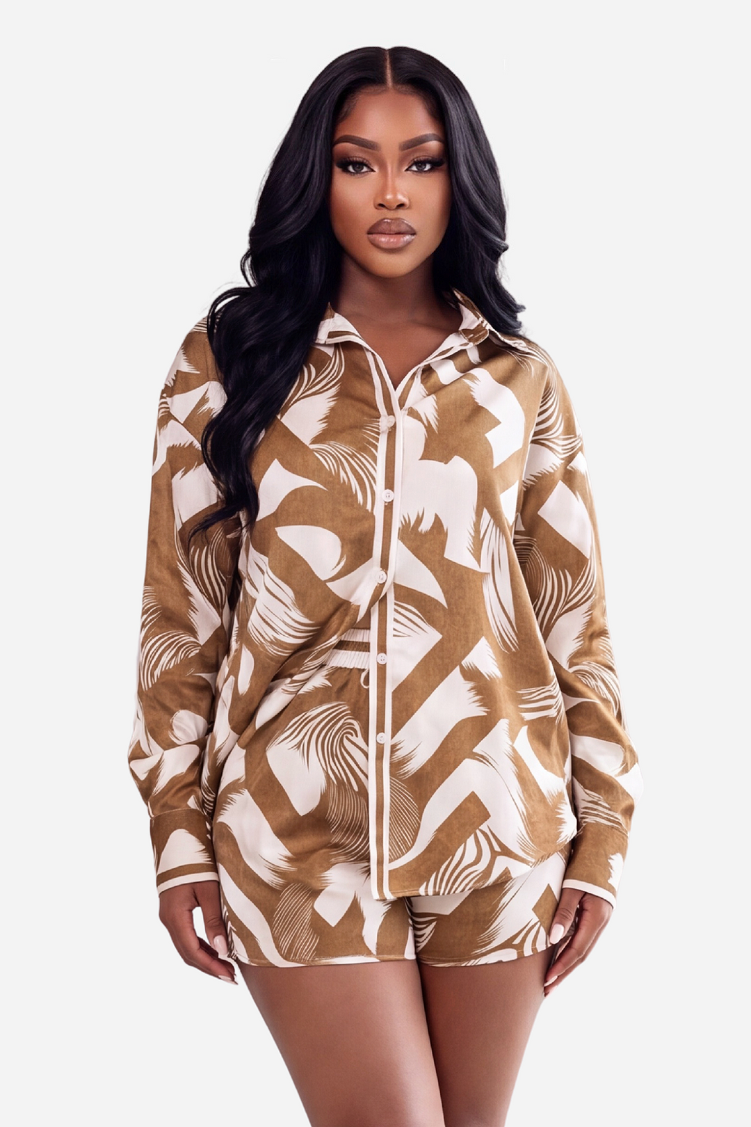 The Rio Short Set [Camel/Off white ]