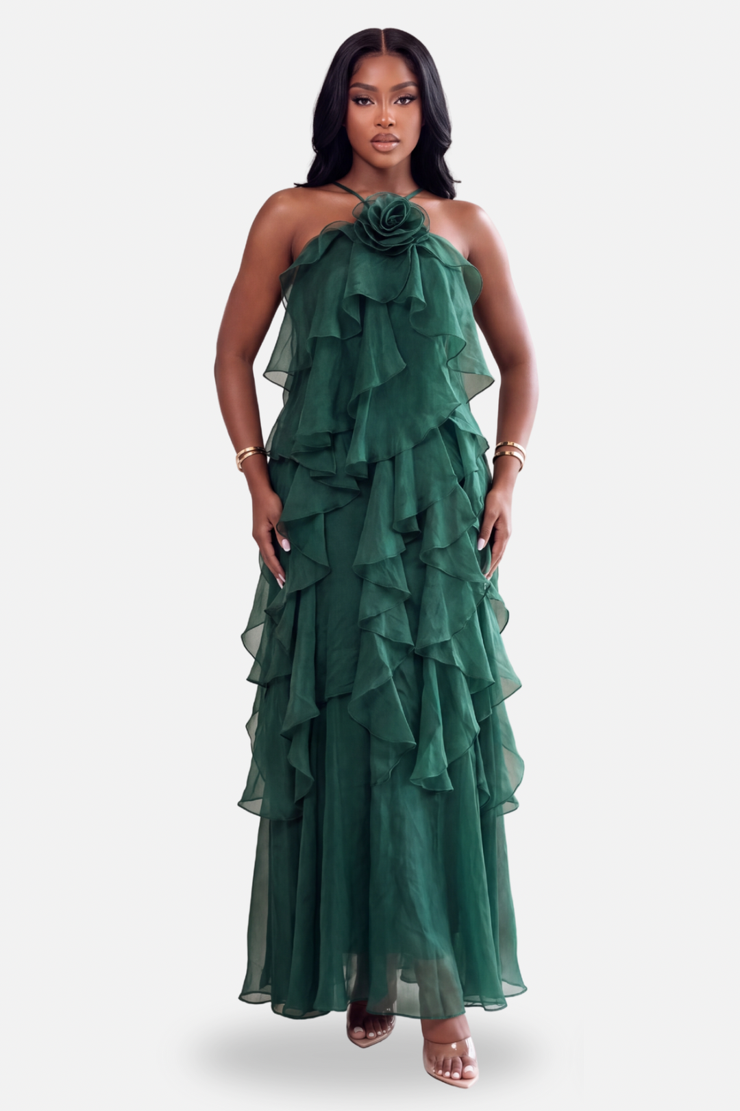 The Cosima Tiered Halter Dress [Emerald]