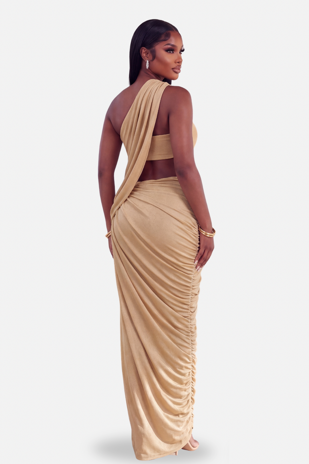 The Gilded Drape Cutout Dress [Gold]