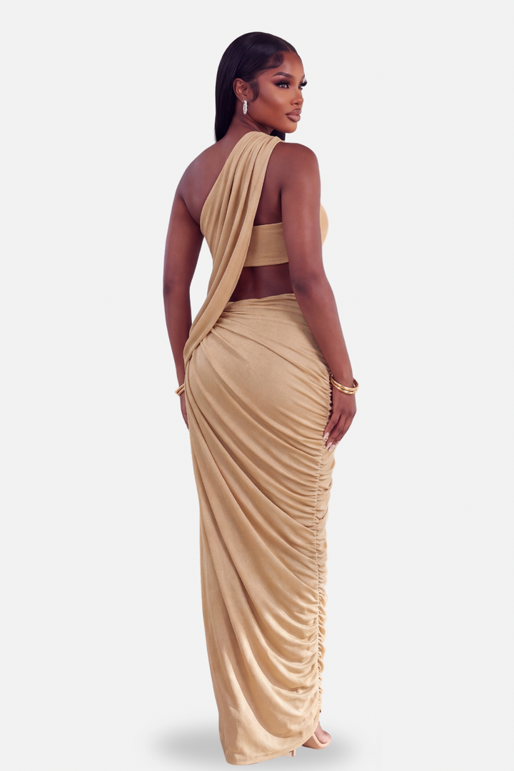 The Gilded Drape Cutout Dress [Gold]