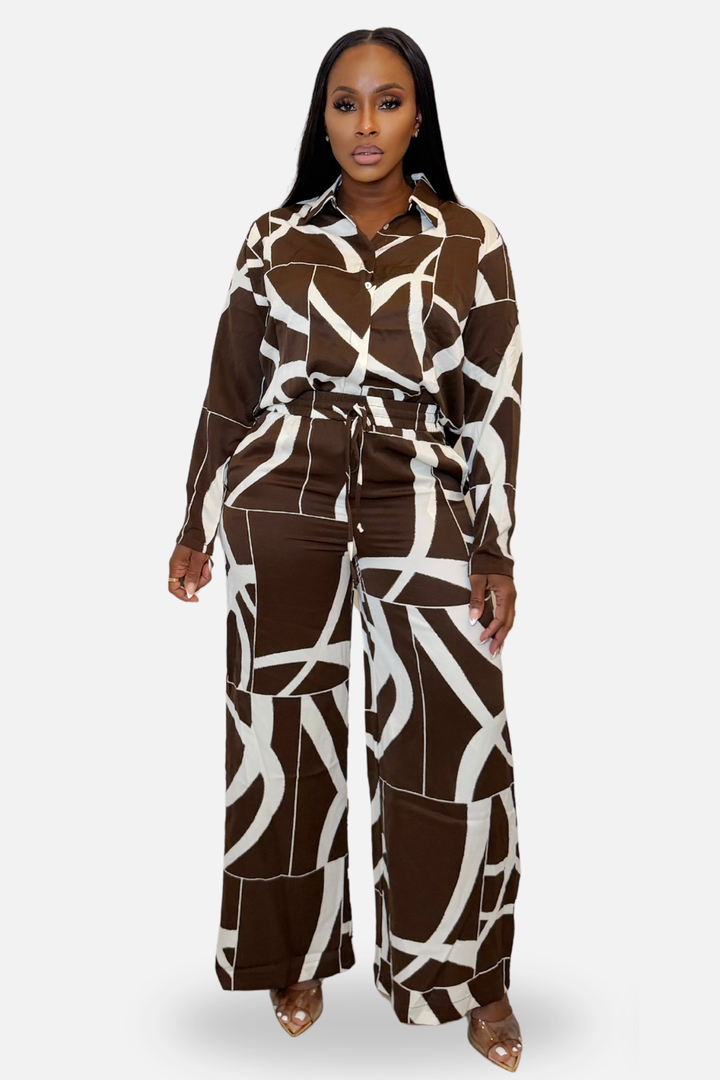 Abstract Rhythm Wide-Leg Set [Chocolate/Cream]