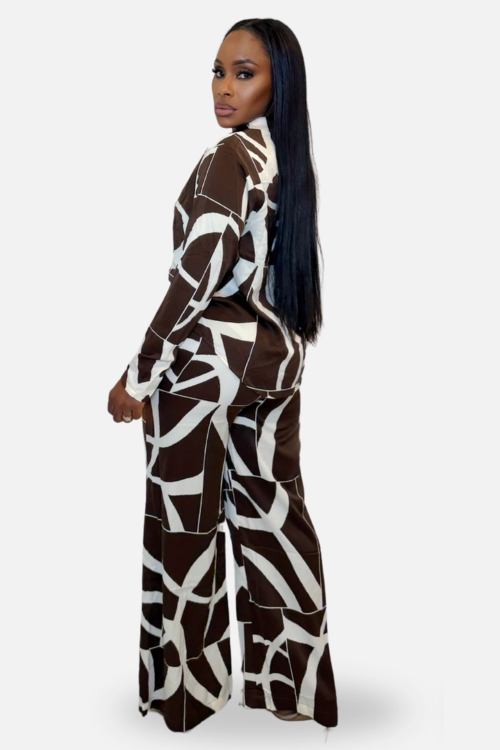 Abstract Rhythm Wide-Leg Set [Chocolate/Cream]