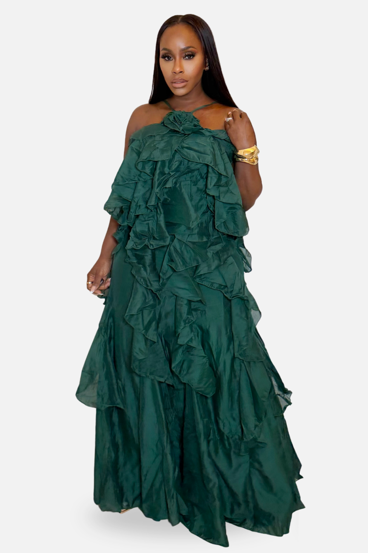 The Cosima Tiered Halter Dress [Emerald]