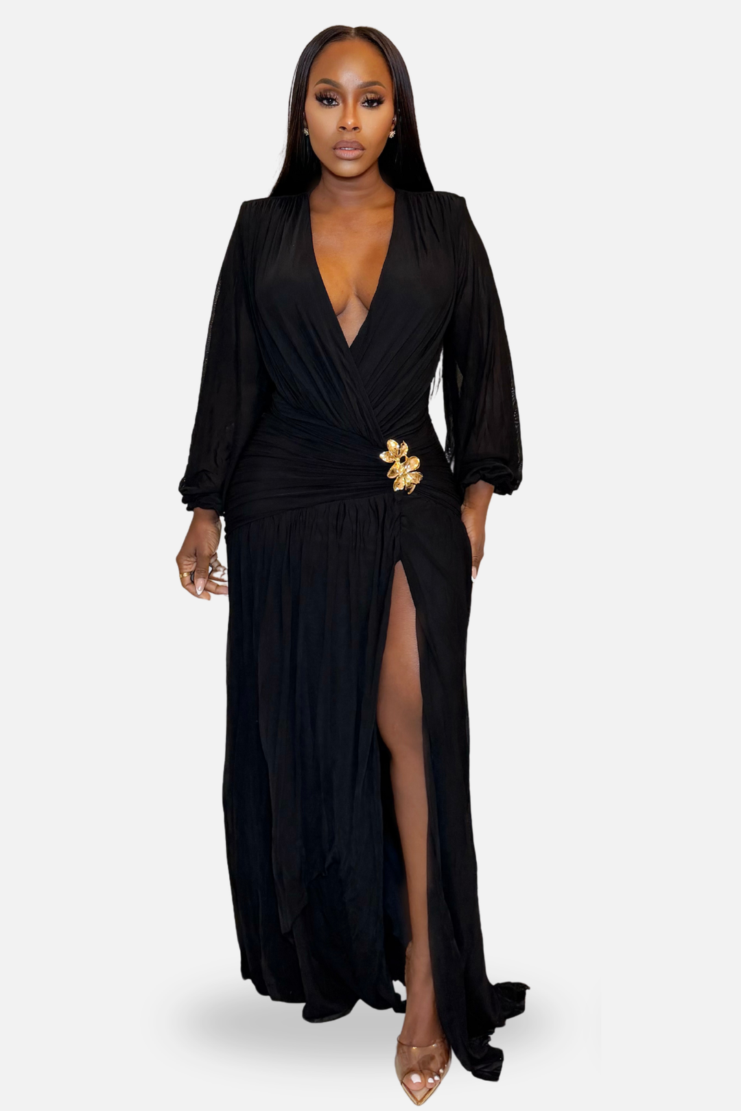 The Chloe Draped Maxi Dress [Black]