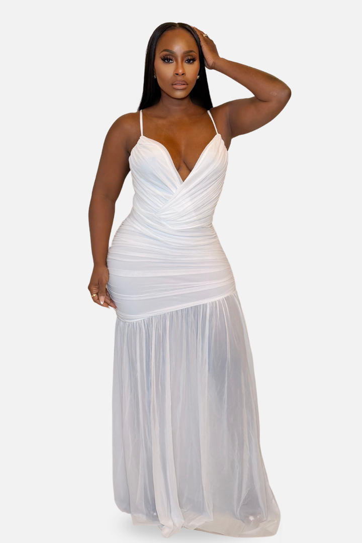 The Afterglow Mesh Maxi Dress [White]