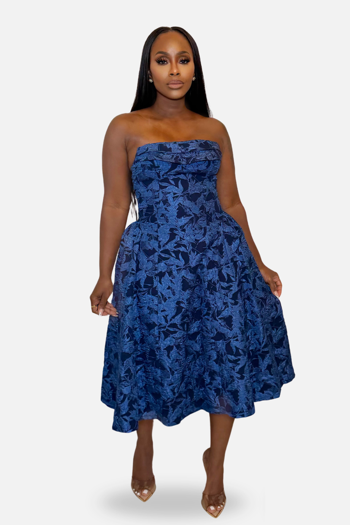 The Valentina Jacquard Midi Dress [Royal Blue]