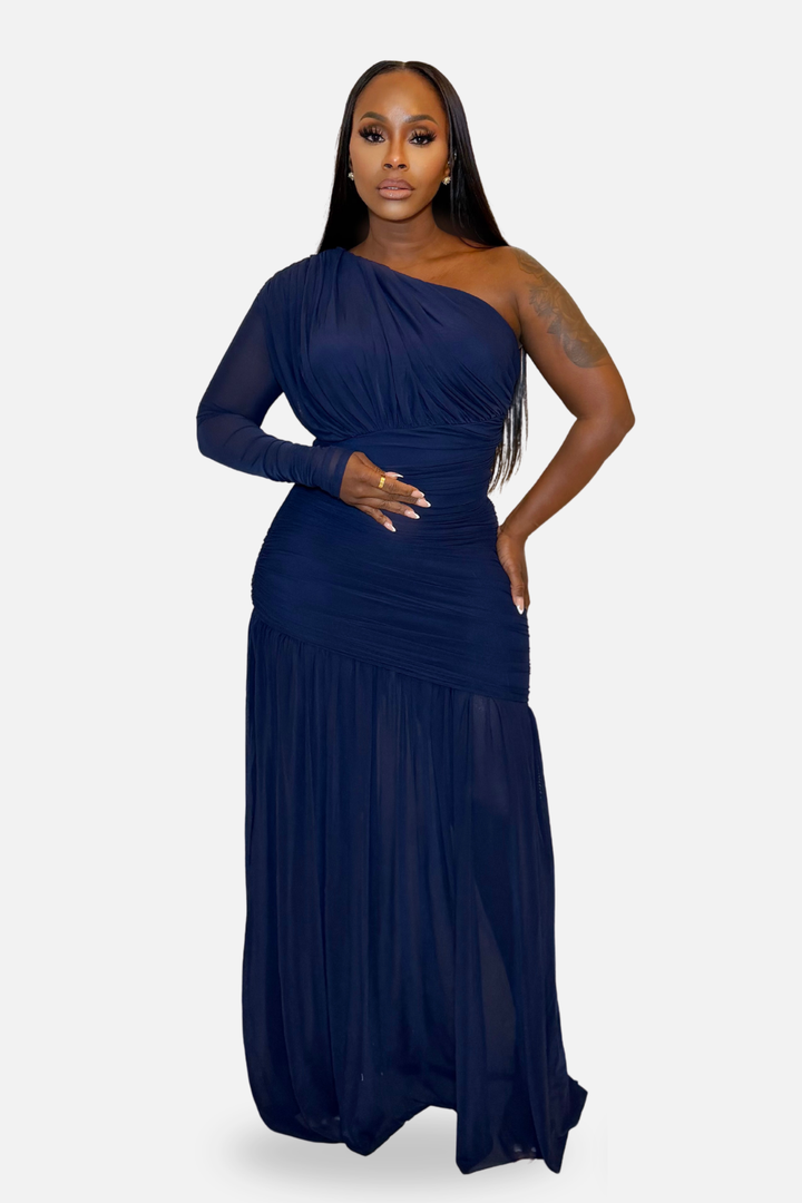 The Serena One Shoulder Maxi Dress [Navy]
