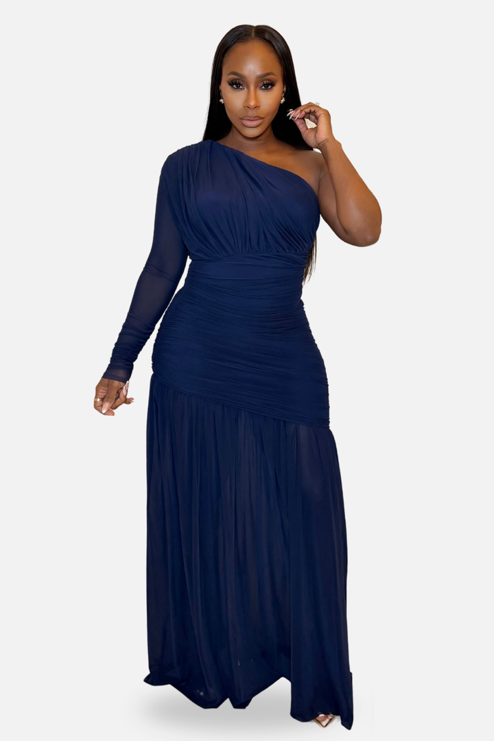 The Serena One Shoulder Maxi Dress [Navy]