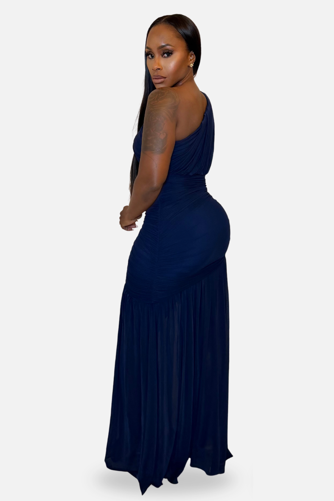 The Serena One Shoulder Maxi Dress [Navy]