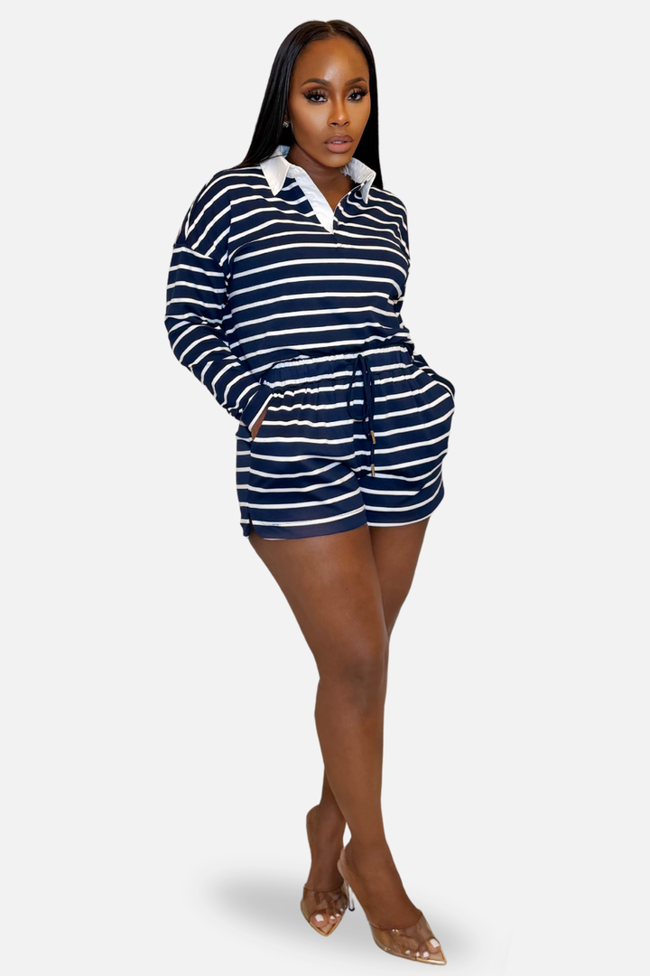 The Aspen Striped Short Set [Navy/White]